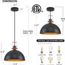 16 Inch Black Pendant Lights Hammered Matte Pendant Lights for Kitchen Island Industrial Farmhouse Adjustable Height Dome Hanging Light Fixtures for Barn, Dining Room 1 Pack