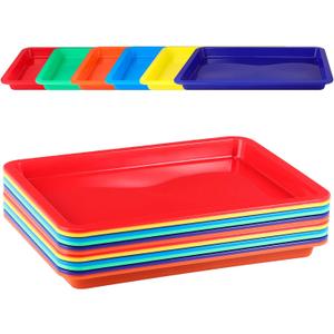 Zonon 12 Pcs Plastic Art Trays 13.4 x 9.8 x 1 Colorful Art Trays, Stackable Activity Tray Office Storage Container for Home, Self Adhesive Label Included(Bright Colors)