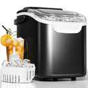 Antarctic Star Countertop Ice Maker Machine with Handle, 8 Cubes Ready in 6 Mins, 26.5lbs/24Hrs, Self-Cleaning Portable Ice Maker/Basket and Scoop for Home/Kitchen/Camping/RV (Black/Grey)
