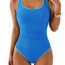 Aidonger Women's One Piece Swimsuit Tummy Control Ruched Bathing Suit Color Block Modest Sports Swimwear, L