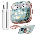 Inesore with Safety Lock for AirPods 4 Case,Clear Floral Cute AirPod 4th Generation Case for Women Girly with Cleaner Kit and Keychain- Green Daisy Flowers