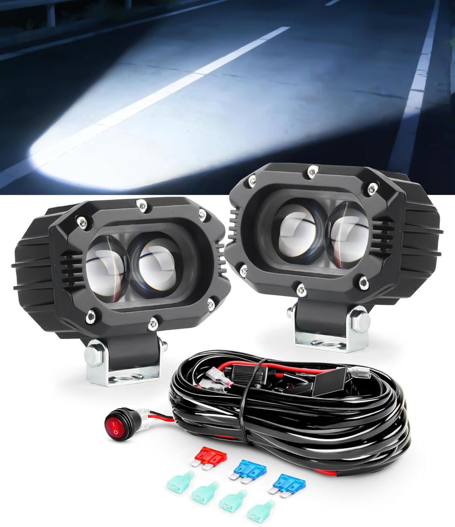 4 Inch LED Pod Lights, 48W Square Offroad Driving Lights Super Bright 120 White Spotlight Combo Beam LED Auxiliary Light Bar with Wiring Harness Kit for Motorcycle Jeep Wrangler Truck Pickup ATV UTV