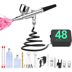 MADETEC Professional Nail Art Airbrush Kit with Compressor - 3 Adjustable PSI (25/35/48), Stable Pressure, 0.2/0.3/0.5mm Nozzles, Non-Clogging for Nail Art, Painting, Model, Cake ect Black