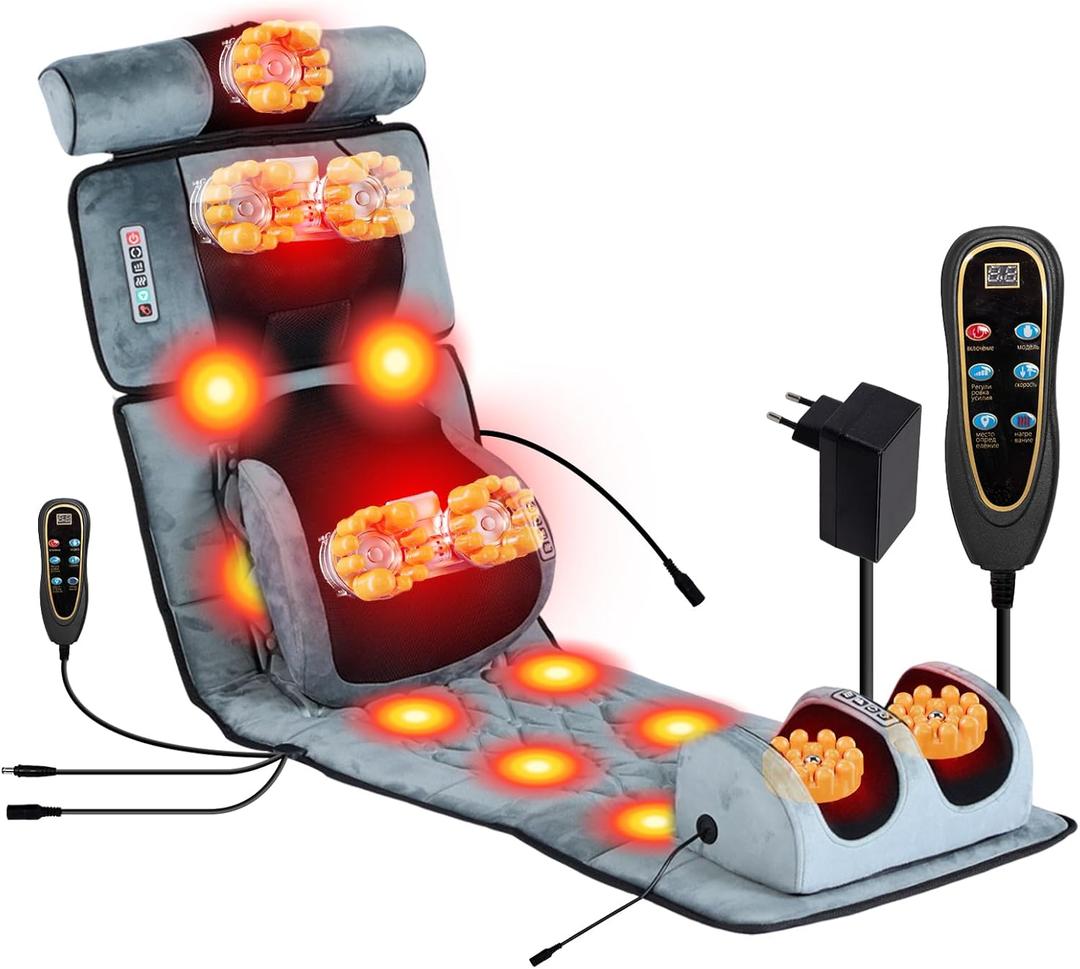 Full Body Massage Cushion with Heat,10 Vibration Heads, 9 Speeds & 3 Heat Levels. Massage Pad for Back Neck Shoulder Relief at Home Office.