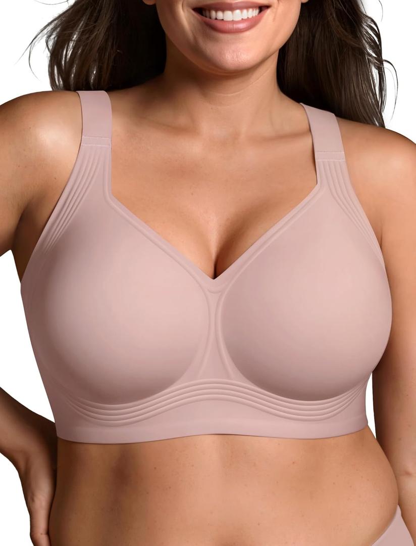 LetsJoli Bras for Women Supportive Wireless Push Up Bra Full Coverage No Underwire Seamless Plus Size for Older Women (Large, Dusty Rose)
