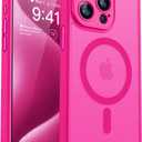 CANSHN Magnetic Compatible with iPhone 15 Pro Max Case, Upgraded [Full Camera Protection] [Compatible with Magsafe] [Translucent Matte] Shockproof Protective Phone Case Cover 6.7 Inch - Hot Pink