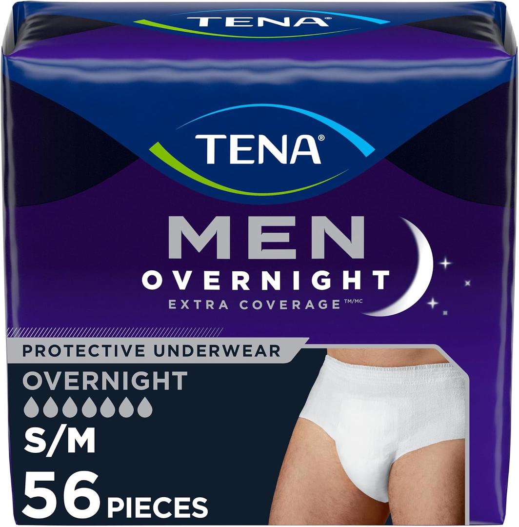Tena Men Overnight Incontinence Underwear, Extra Coverage S/M 34-50in 56ct