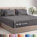 Extra Deep Split King Sheet Set - 7 Piece Breathable and Cooling Sheets - Hotel Luxury Bedding for Women, Men, Kids & Teens - Easy Secure Fit - Soft and Wrinkle Free - Extra Deep Pockets - Dark Grey