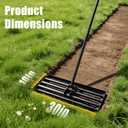 Lawn Leveling Rake, 30" x 10" Stainless Steel Head, Ergonomic Bent Handle, Level Soil & Sand, 6ft Long Handle for Yard, Garden, Sports Field