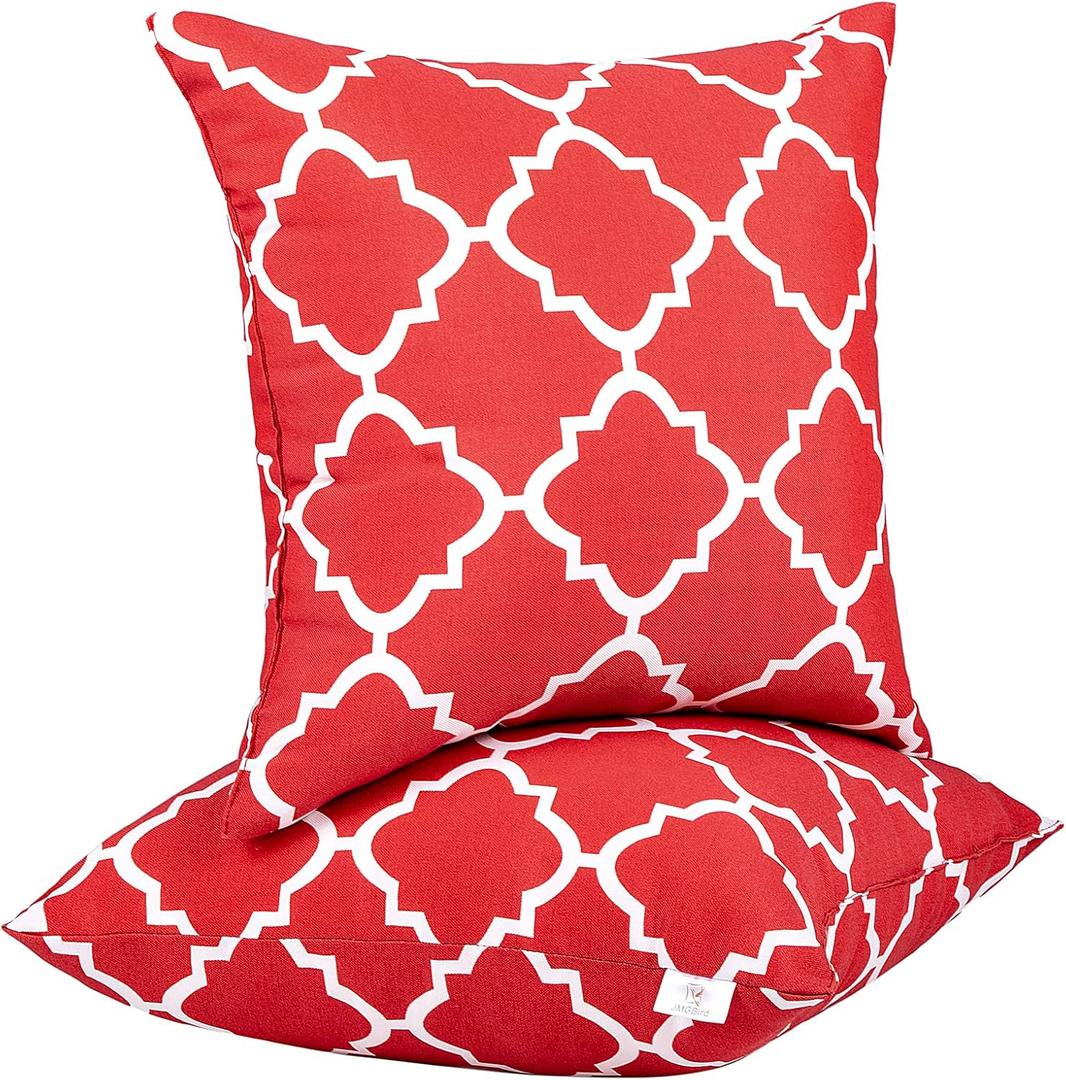 JMGBird Water-Resistant Outdoor Pillows Set of 2, 18x18 inch Durable Red White Checkered Throw Pillows with Inserts for Patio Furniture