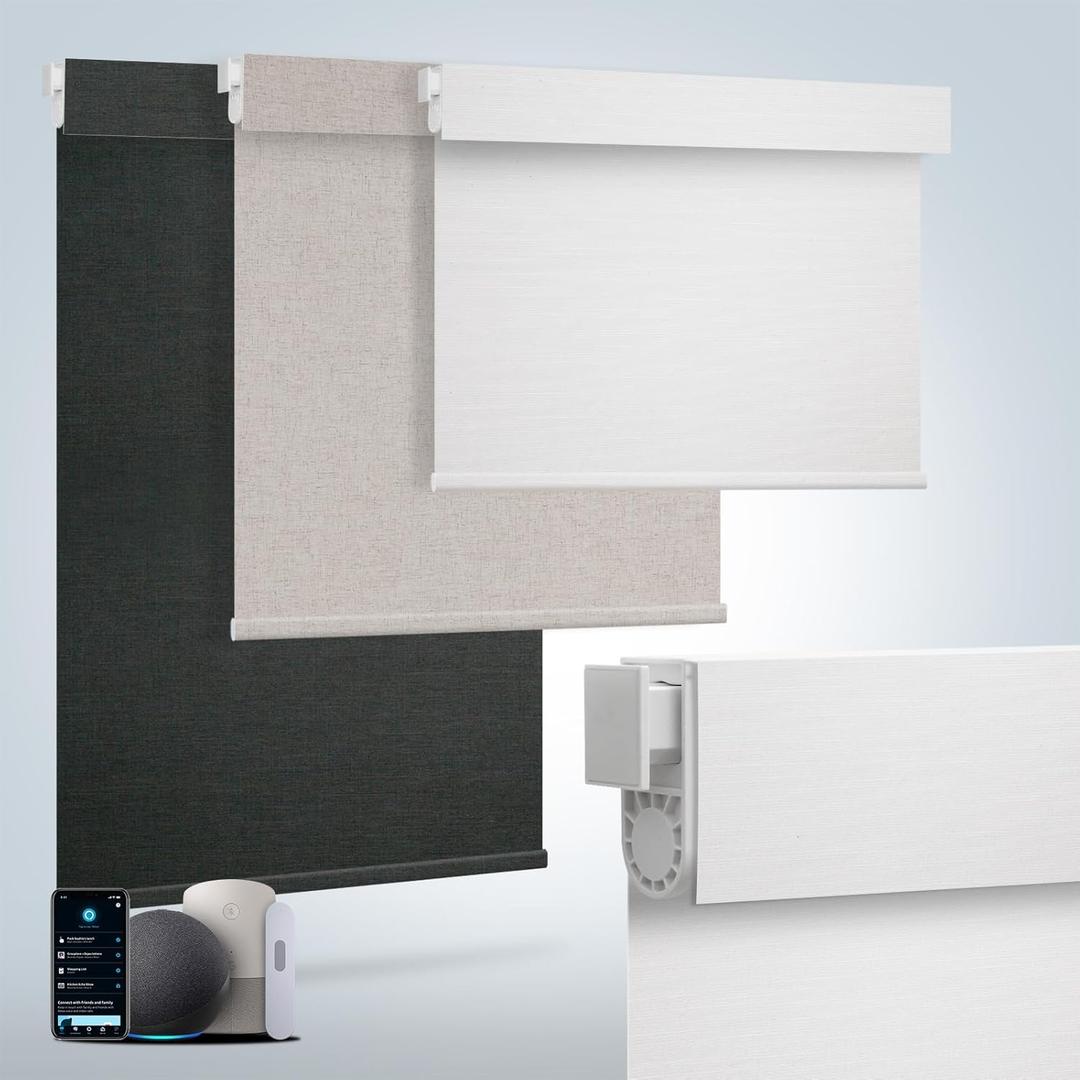 Motorized Blinds for Windows - Hapadif Roller Window Shades with Remote, No-Drill Installation, Cordless Automatic Blinds, Blackout Electric Blinds, Adjustable Height, Easy to Use (White, 34.5 x 72) (34.5"W x 72"L)