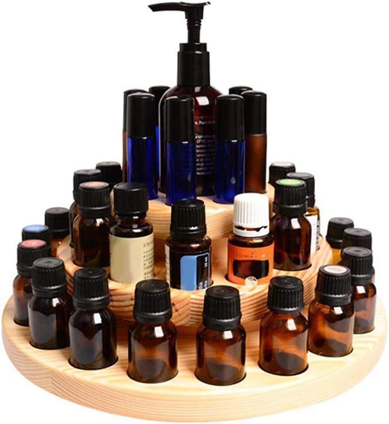 Hapivida Wooden Essential Oil Display Stand, 3-Tier 39 Slots Essential Oil Storage Box Round Rotating Case Holder Organizer Tray Essential Oil Bottle Holder Diffuser Holder Turntable