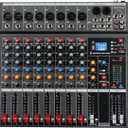 Depusheng DX8 Professional Mixer Sound Board Console 8 Channel Desk System Interface Digital USB MP3 Input 48V Phantom Power Stereo DJ Studio FX Steel Chassis,Black Bluetooth USB Audio Mixer for PC
