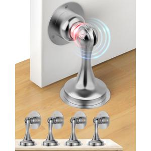 Door Stoppers, Magnetic Door Stop 3M Adhesive Stick & Screws Stainless Steel, Door Stop Holder to Keep Door Open Wall & Floor Mount, Magnetic Door Catch Stoppers for Bottom of Door, Silver