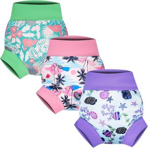 MooMoo Baby Swim Diapers 3 Pcs Waterproof Reusable Swimming Diapers for Baby Boys and Girls Swim Lesson 2T