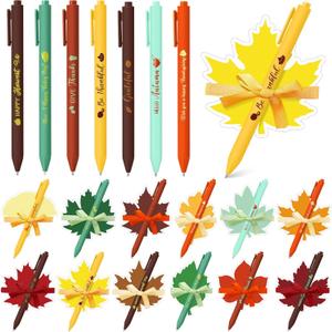Pasimy 24 Set Thanksgiving Sticky Notes and Pens Set Classroom Gifts Fall Party Favors Fall Pens Pumpkin Maple Leaf Acorn Shaped Notepads Ballpoint for School office Supplies(Pure Color, Maple Leaf)