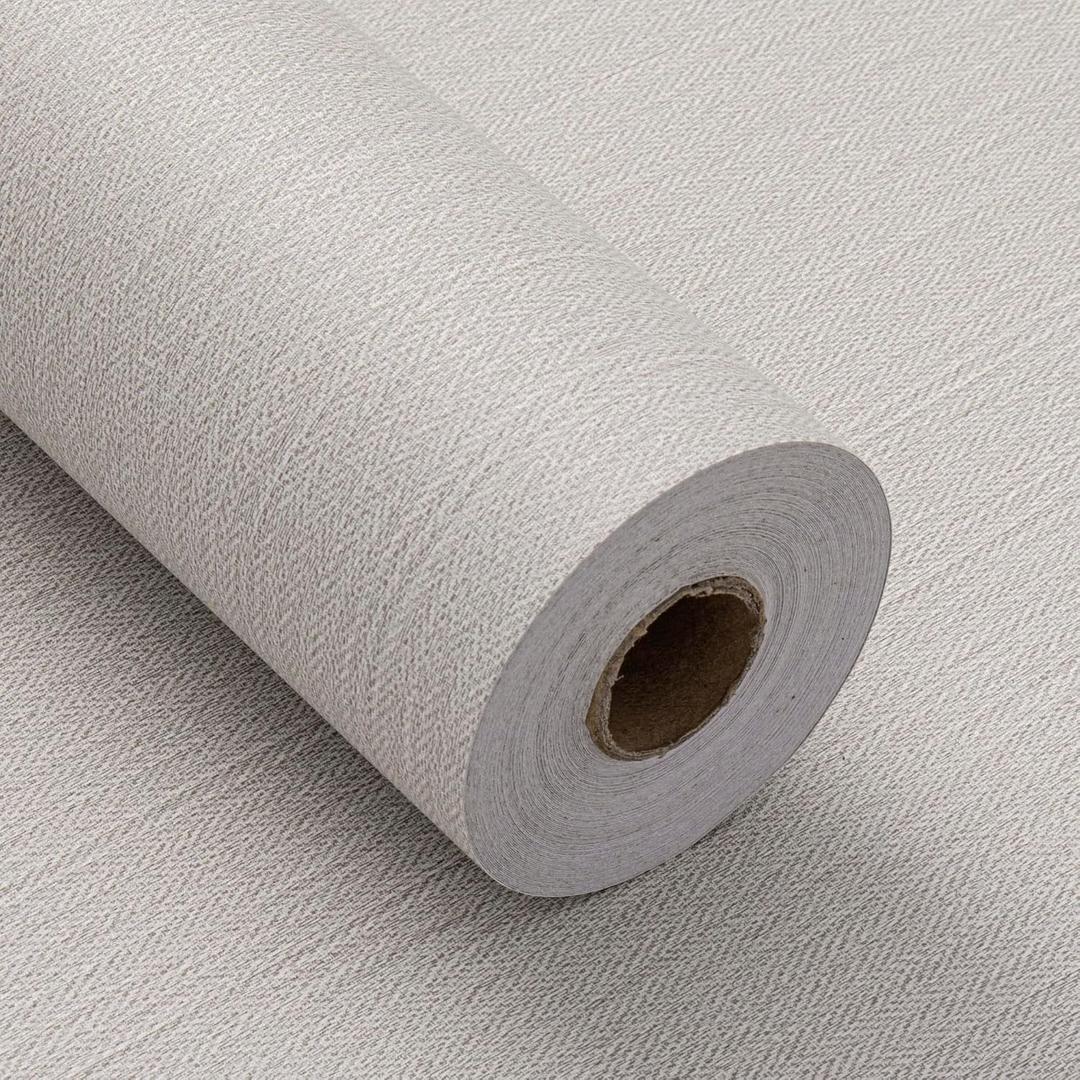 Haimin Fabric Wallpaper Textured Contact Paper (24in X 393in) Peel and Stick Faux Linen Wall Paper Self-Adhesive Vinyl Wallpaper Herringbone Look (Beige)