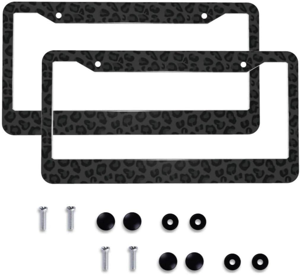 Black Leopard Print License Plate Frame - 2 Pack Cheetah Animal Print License Plate Frames Aluminum Metal Car Tag Cover with 12.3x6.3 Inch 2 Holes Decoration for US Vehicles Standard Women Men Holder