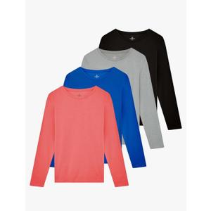 Real Essentials 4 Pack: Women's Cotton Classic-Fit Long-Sleeve Crewneck T-Shirt XL