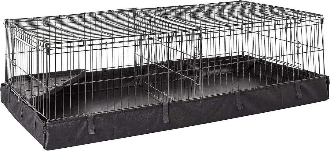 Amazon Basics Leakproof Canvas Bottom Guinea Pig Cage, Easy to Clean Small Animal Habitat with Divider Set, Indoor/Outdoor, Portable, No Tools Needed, 47.6"L x 24.2"W x 14"H, Black
