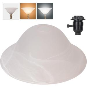 Glass Lamp Shade Replacement for Torchiere Floor Lamps, Lamp Shade for Floor Lamp Suitable for E26 Socket, Standing Lamp Replacement Shade, Alabaster Glass Bowl Shade, E26 Socket Not Include(White)