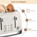 4 Slice Toaster Roter Mond Retro Stainless Steel with Bagel Defrost Cancel Function, 6 Browning Settings, Extre Wide Slot and Removable Crumb Tray, Cream, ST033