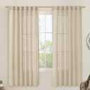 LAMIT Natural Sheer Linen Curtains for Bedroom, Faux Linen Textured Light Filtering Drapes Back Tab and Rod Pocket Boho Neutral Burlap Panels for Farmhouse/Living Room, 2 Panels, 52 x 72 Inch