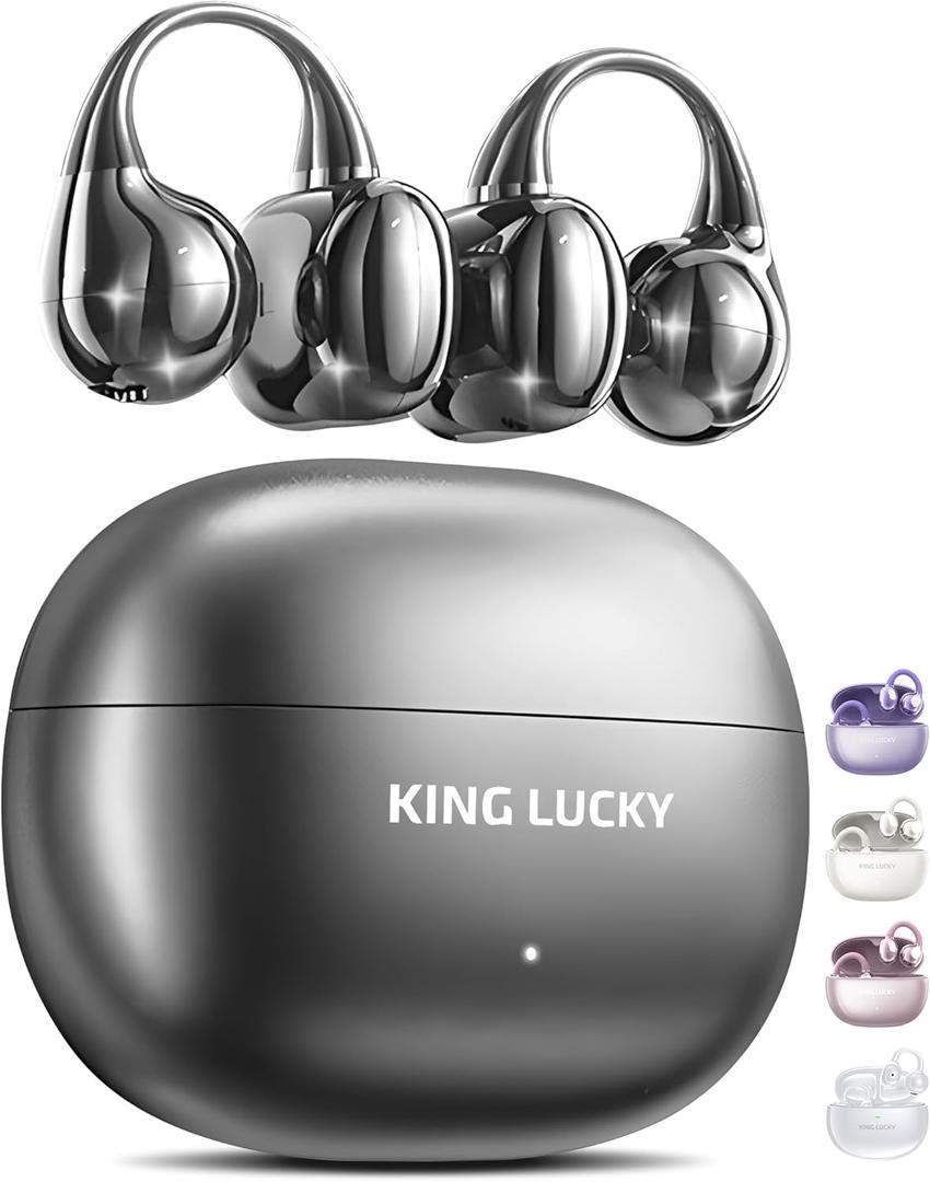 King Lucky Clip-on Earbuds,Open Ear Earbuds Wireless Bluetooth 5.4,Lightweight Open Ear Headphones with C-Shaped Bridge,Slim Hook, 50H Battery,Waterproof,for Glasses Wearers and Workouts (Black) King Lucky Clip-on Earbuds,Open Ear Earbuds Wireless Bluetooth 5.4,Lightweight Open Ear Headphones with C-Shaped Bridge,Slim Hook, 50H Battery,Waterproof,for Glasses Wearers and Workouts (Black)