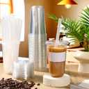 Ziliny 50 Sets Crystal Plastic Clear Cups with Lids, Straws and Stickers, Disposable Iced Coffee Cups Thickened PET for Iced Coffee, Bubble BobaTea, Smoothie, Cold Drinks, Juice, Shops (18 oz)