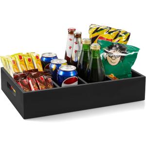 DRASTAR Snack Tray Organizer, Wooden Snack Display for Counter, Snack Bar Station, Chip Organizer for Pantry Shelf, Snack Basket Organizer, Kitchen Office (Large, Black)