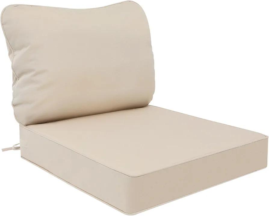 AAAAAcessories Outdoor Deep Seat Cushions, Waterproof, Fade-Resistant Patio Furniture Replacement Cushions, 23.5" x 25.5" x 5" + 23.5" x 19", Beige