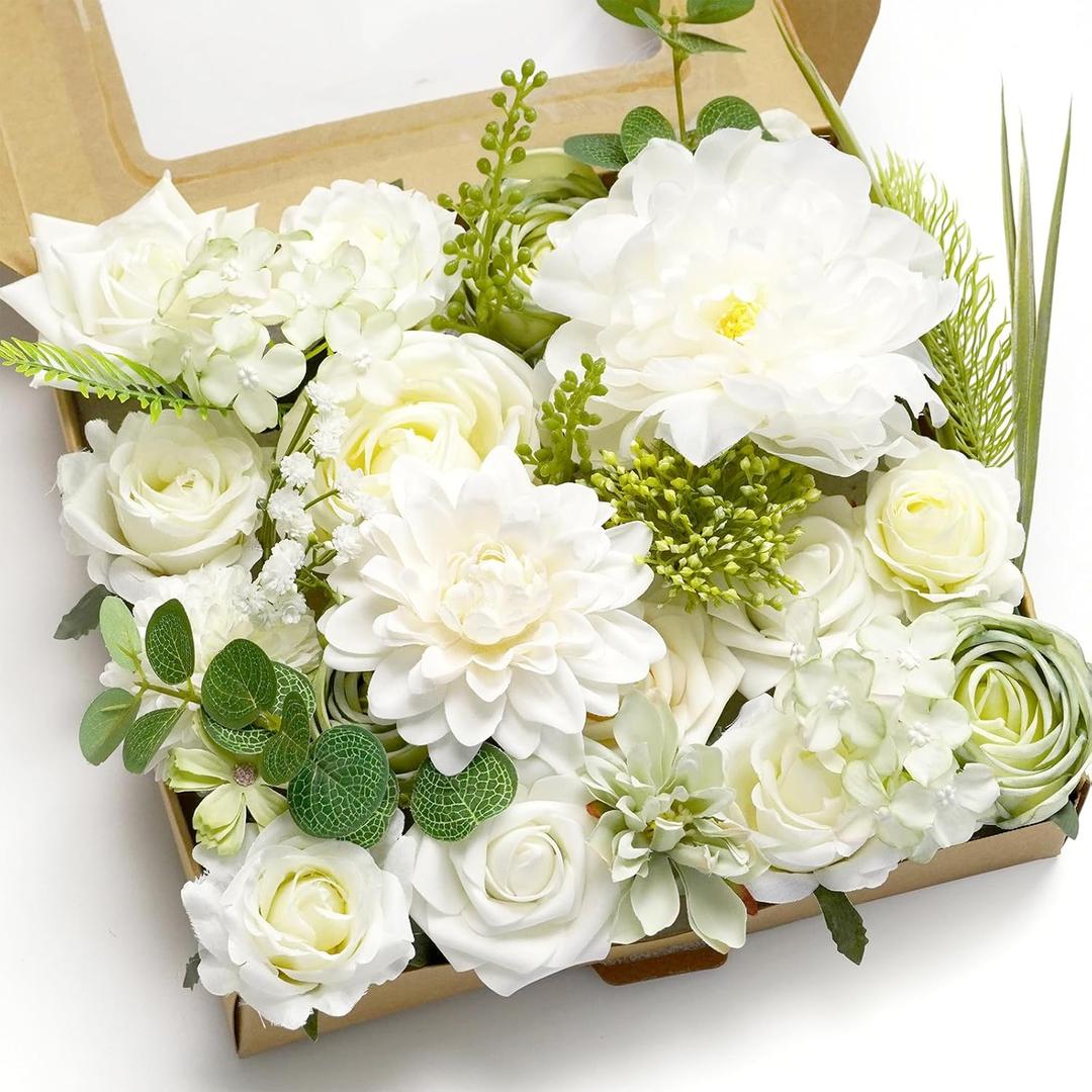 Artificial Flower Combination Box Set Artificial Flower Loose Leaves and Stems DIY Wedding Center Bouquet Bride Wedding Baby ShowerWhite