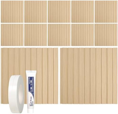 Aboofx 12 PCS 3D Wall Panels, 11.8" x 11.8" Water Resistant Slat Wall Panels Peel and Stick Wallpaper 11.6 Sqft, Light Color EPS Wall Panels for Interior Wall Decor (Light Wood Color)