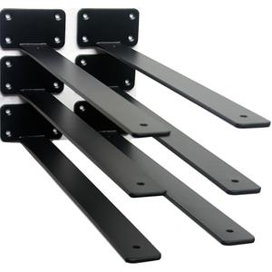 6 Pack - 18 inch Black Hidden L Shelf Bracket (1/5 Inch Thicked) Iron Floating Shelf Brackets Rustic Industrial Metal Brackets for Shelf Support