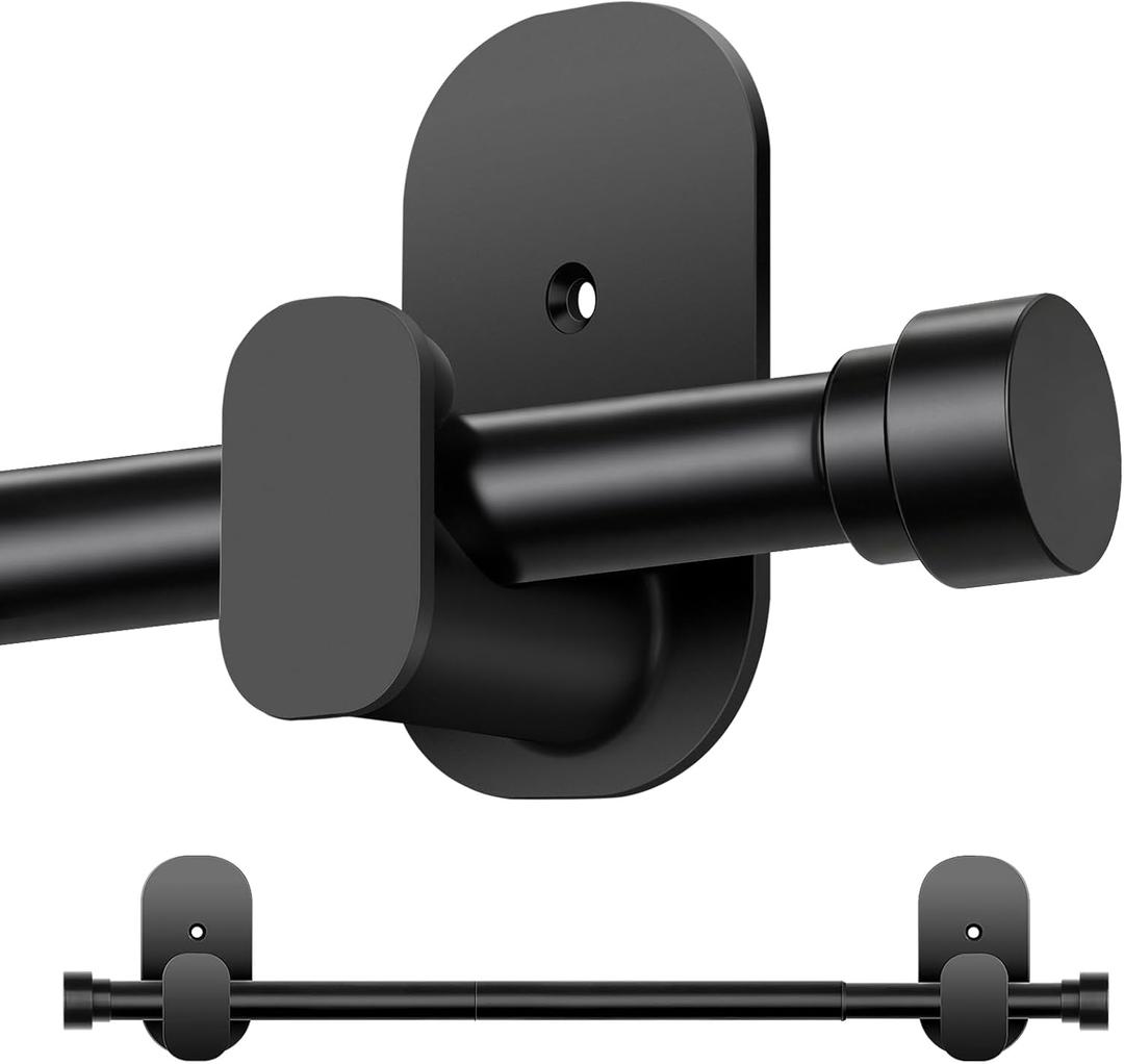 TONIAL Curtain Rods No Drilling for Windows from 54 to 82 Inches, 5/8 Inch Curtain Rod 32 to 86 inch with Adhesive Brackets without drilling, Renter Apartment Friendly Adjustable Drapery Rods, Black