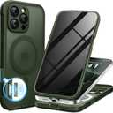 BERFY for iPhone 16 Pro Max Case, Compatible with MagSafe, Built-in Privacy Screen Protector and Camera Protection, Anti-Spy Full Body Shockproof Phone Case for 16 Pro Max 6.9", Matte Deep Green