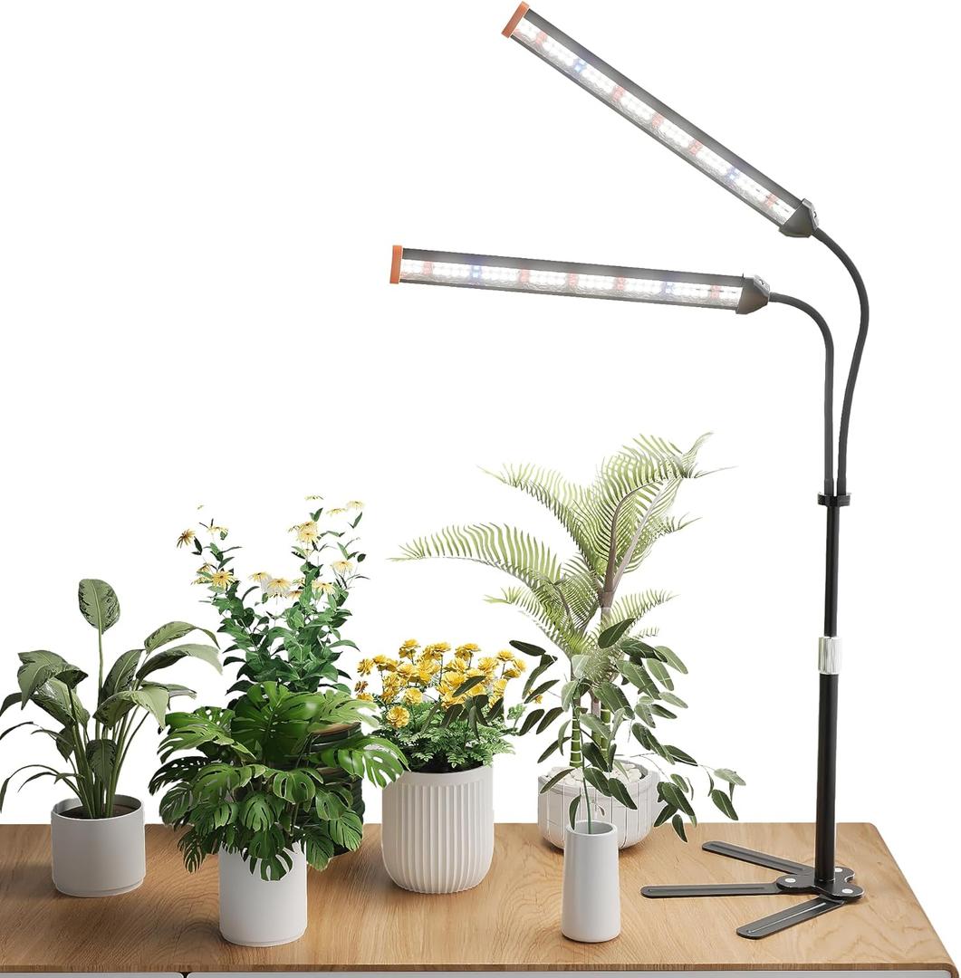 GooingTop Grow Light for Indoor Plants,5000K Full Spectrum Growing Plant Lamp with White Red Blue LED for Pots Succulents Seed Starting,Height Adjustable 10-32'' with Optional Dimming & Timer (99Watts, Black)