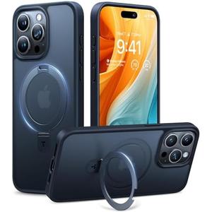 TORRAS Magnetic Ostand for iPhone 15 Pro Max Case, [Military Grade Drop Tested][Compatible with MagSafe][Built in Kickstand] Translucent Slim Back Soft Edge 6.7 inch 2023, Frost Black