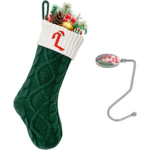 Christmas Stockings with Initials, Personalized Custom 18" Large Embroidered Monogram Knit Kids Xmas Stocking Holiday Party Fireplace Family Hanging Stocking Decoration Green-White Letter L