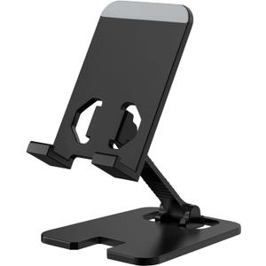 2 x Foldable Cell Phone Stand, Aluminum Adjustable Cell Phone Stand Holder for Desk, Compatible with All Mobile Phones (Black)