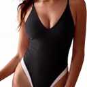 SUUKSESS Womens Tummy Control Color Block Bathing Suit Sexy Plunging V Neck Open Back One Piece Swimsuits 2026(Black and White,Medium)