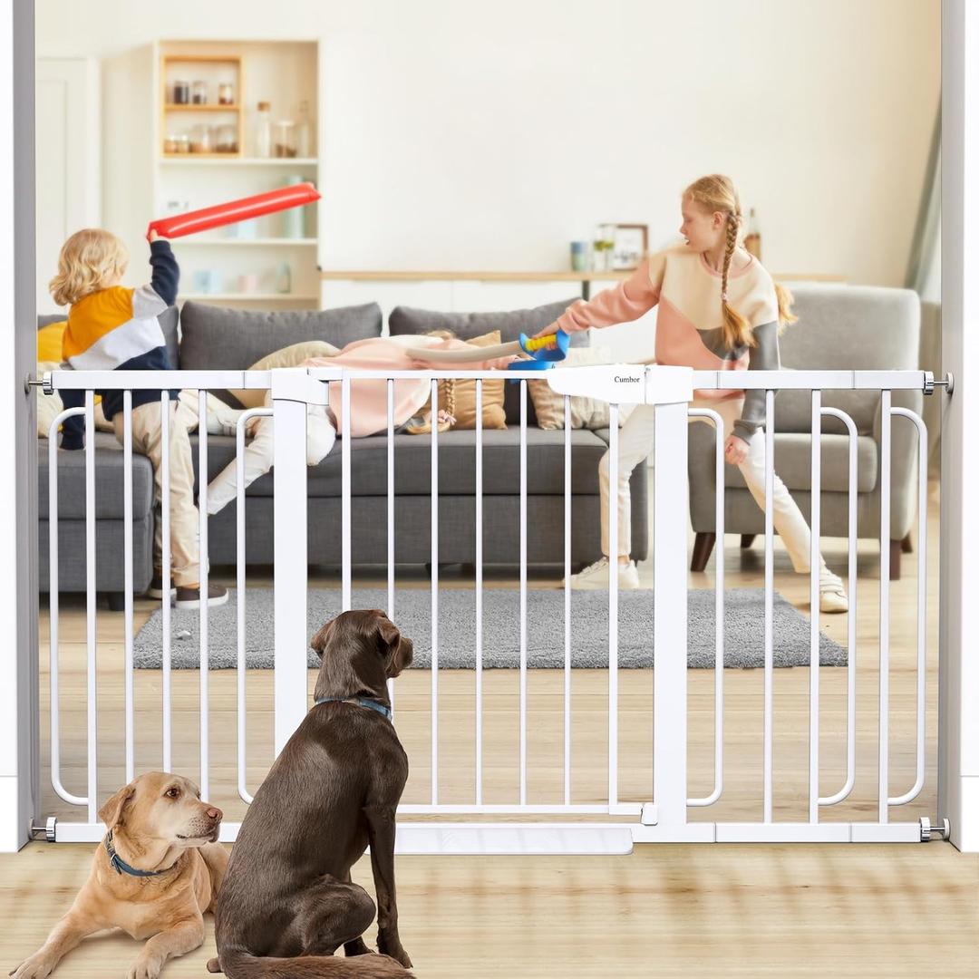 Cumbor 29.7-57" Extra Wide Baby Gate for Stairs, Mom's Choice Awards Winner-Dog Gate for Doorways, Pressure Mounted Walk Through Safety Child Gate for Kids Toddler, Tall Pet Puppy Fence Gate, White (29.7-57"W x 30.5"H)