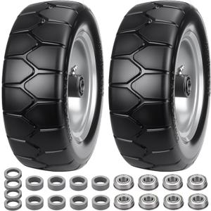 11x4.00-5'' Lawn Mower Tires Flat Free, Zero Turn Mower Front Tires, 11x4-5 Solid Tires and Wheel with 3/4" or 5/8" & 1/2" Precision Bearings, 3.4"-5.6" Centered Hub for Zero-Turn Lawn Mower (2 Pack), 11x4.00-5 Solid TiresGery Rim)