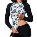 Daci Women Two Piece Rash Guard Long Sleeve Swimsuits UV UPF 50+ Swim Shirt Bathing Suit with Boyshort Bottom (XX-Small, Blue)