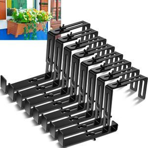 Leinuosen 8 Pcs Window Boxes Brackets Adjustable Planter Box Bracket Heavy Duty Deck Railing Hanging Flower Stand for Windowsill Garden Fence Balcony (Black)