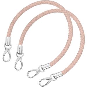 uxcell Leather Purse Strap, 2Pcs 50cm/19.69" Short Leather PU Braided Purse Replacement Handle with Metal Buckles for Underarm Bags, Handbags (Light Pink Strap + Silver Clasp)