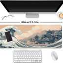 Long Gaming Mouse Pad Extended Anime Large Desk Pad with Non-Slip Base Full Keyboard Mat with Stitched Edges for Gaming and Office 31.5 x 11.8 inches (Town Wave)