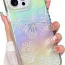 Cute Case for iPhone 14 Pro Max Case for Women Girls, with 3D Butterflies Pattern Design, Aesthetic Clear Iridescent Glitter Kawaii Girly Rainbow Protective Phone Cover