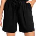 Women's Lounge Athletic Shorts with Pockets, 6.1" Sweat Shorts Women, Summer Casual Elastic Walking Running Shorts (Black, S)