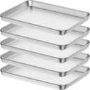 Baking Sheet Set of 5, Bastwe 18 inch Commercial Grade Stainless Steel Baking Pan, Professional Bakeware Oven Tray, Healthy & Non-toxic, Rust Free & Mirror Finish, Easy Clean & Dishwasher Safe